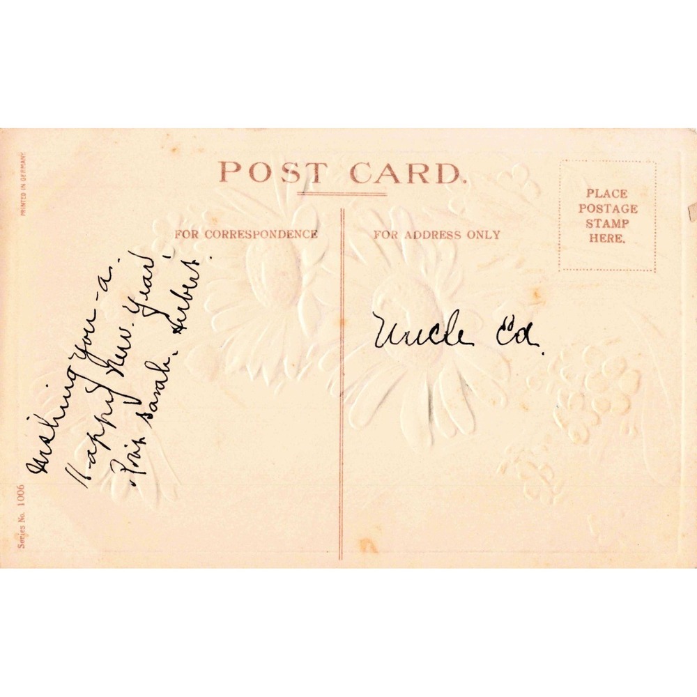 Antique Embossed New Year Postcard Daisies Forget-Me-Nots Germany 1006 - Picture 2 of 2